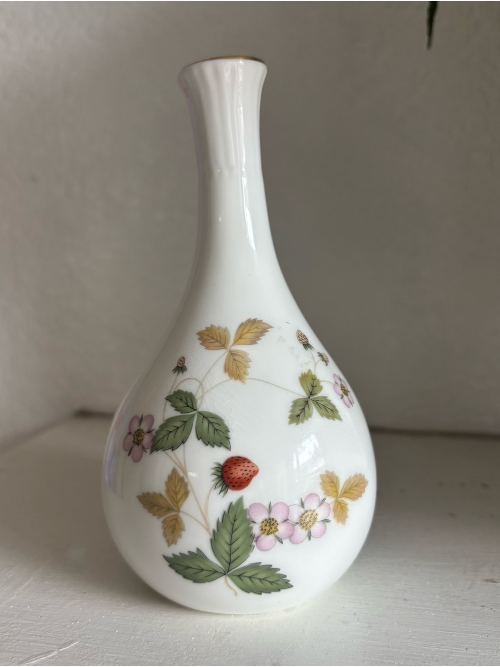 Wedgwood White Porcelain Bud Vase with Strawberry & Floral Motif